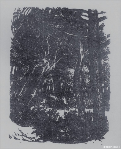 Fiszel Zylberberg, woodcut, In the forest (source: www.zchor.org)